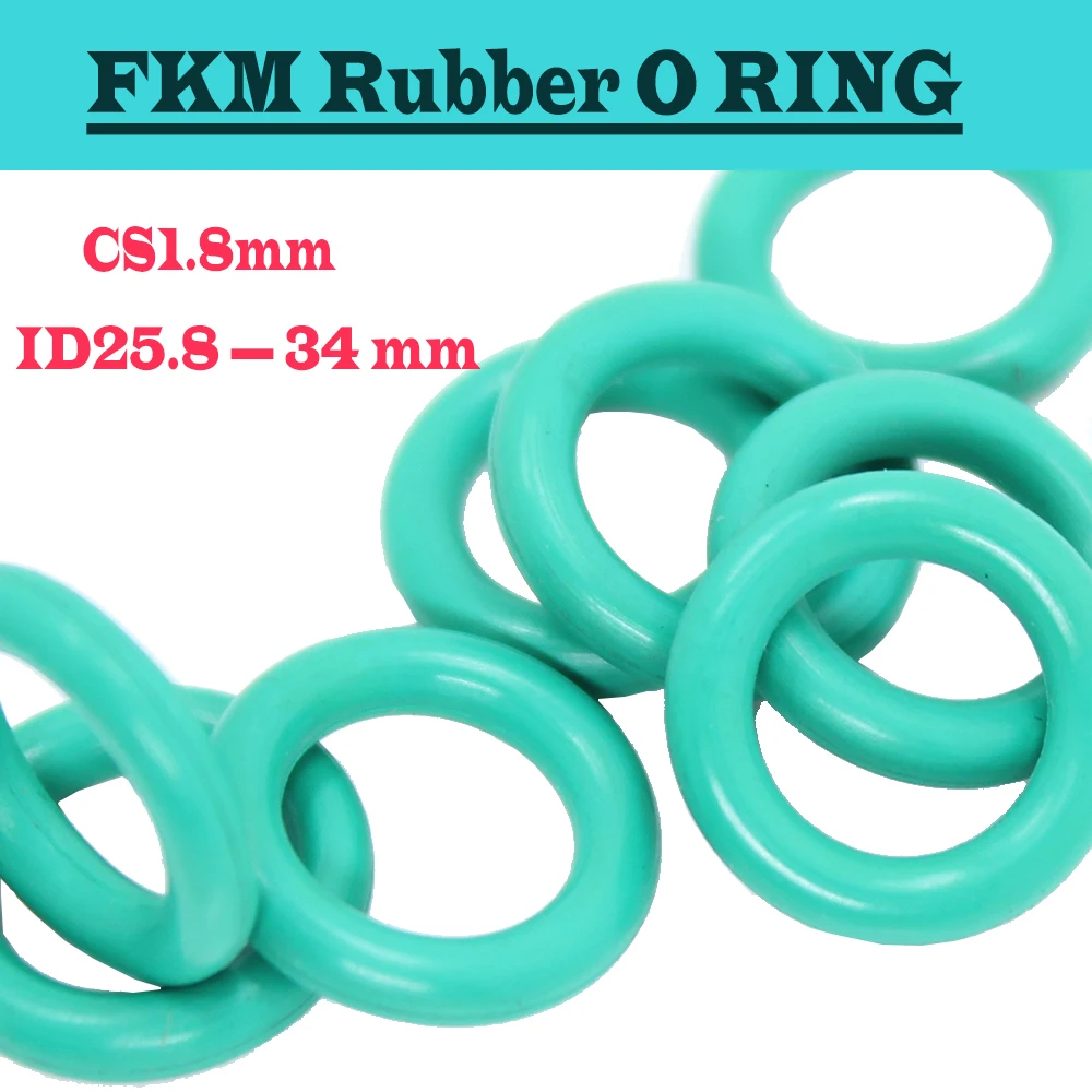 

CS1.8mm FKM Rubber O RING ID 25.8/26.5/27.3/28/29/30/31.5/32.5/33.5/34*1.8 mm 50PC O-Ring Fluorine Gasket Oil seal Green ORing