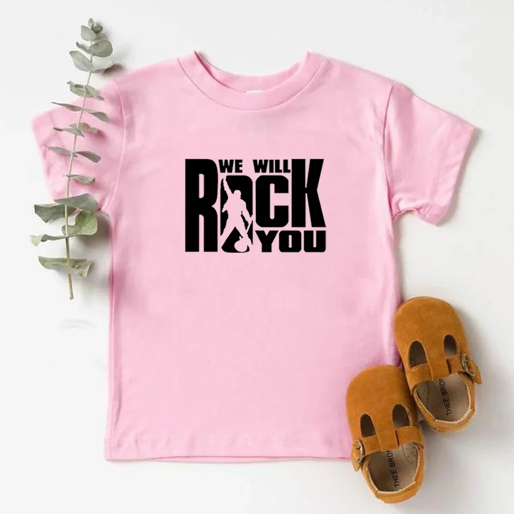 We Will Rock You Queen Print T shirt Kids Summer White Tops Children Fashion Casual T-shirt Rock Anthem Childrens Tshirt 5