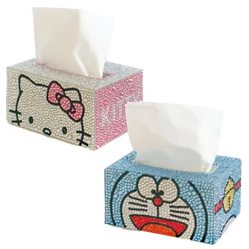 Kawaii Sanrios Tissue Box Cute Hellow Kittys Cartoon Diy Self-Adhesive Diamond Tissue Box Decoration for Girls Gifts