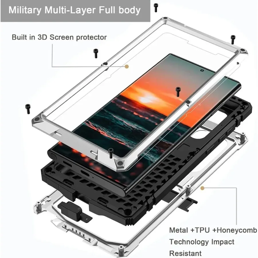 360° Full Body Shockproof Aluminum Metal Case with Inner Silicone and Kickstand