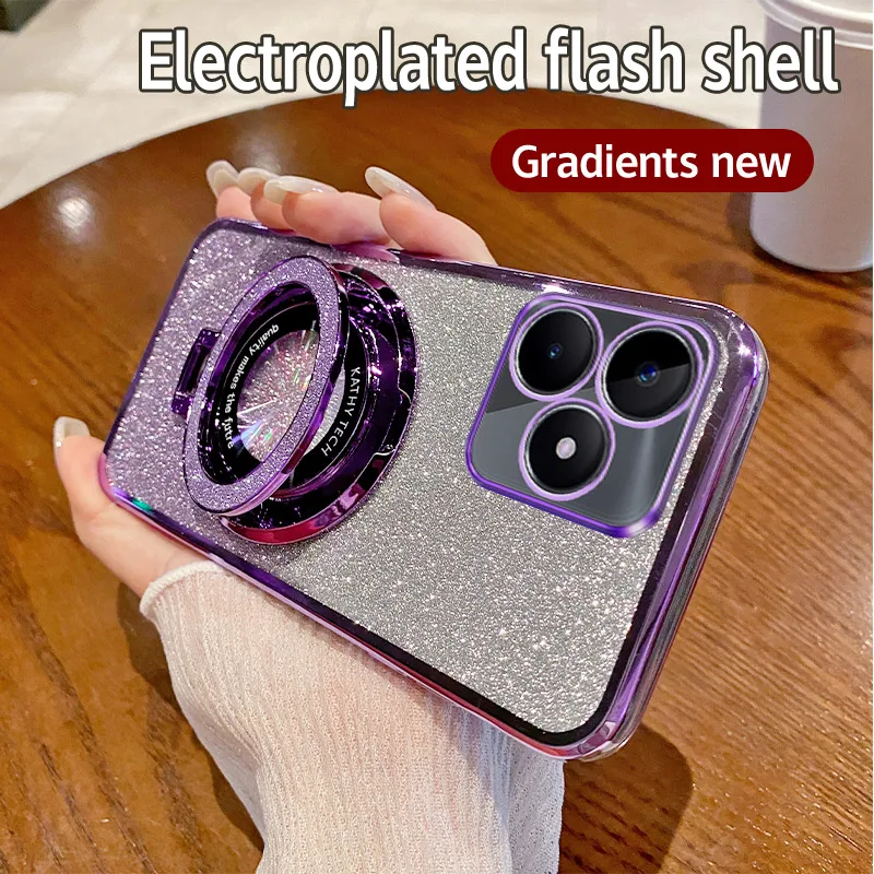 Glitter Ring Stand Soft Phone Case with Enhanced Grip