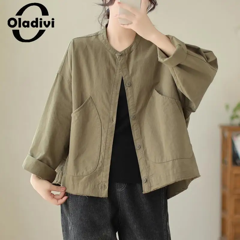 

Oladivi Large Size Women Big Pockets Jackets 2023 Spring Autumn New Casual Loose Coats Female Outerwears Oversized Clothing 182