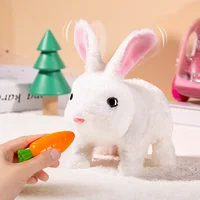 Children electric simulation bunny plush toy girl pet Cute white rabbit doll With Sound Animal DIY Change Clothes Game for kids 2