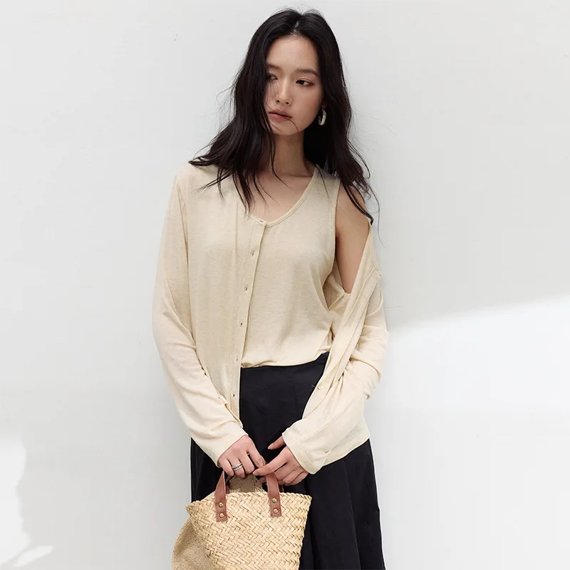 Women' Acetate Linen Cardigan Silk Lyocell Thin Simple