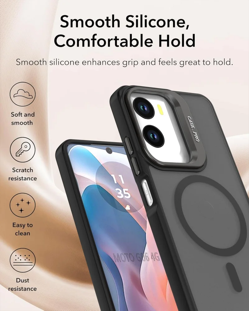 Matte Semi-Transparent Lens Bracket Case with Magnetic Ring and Wireless Charging Feature