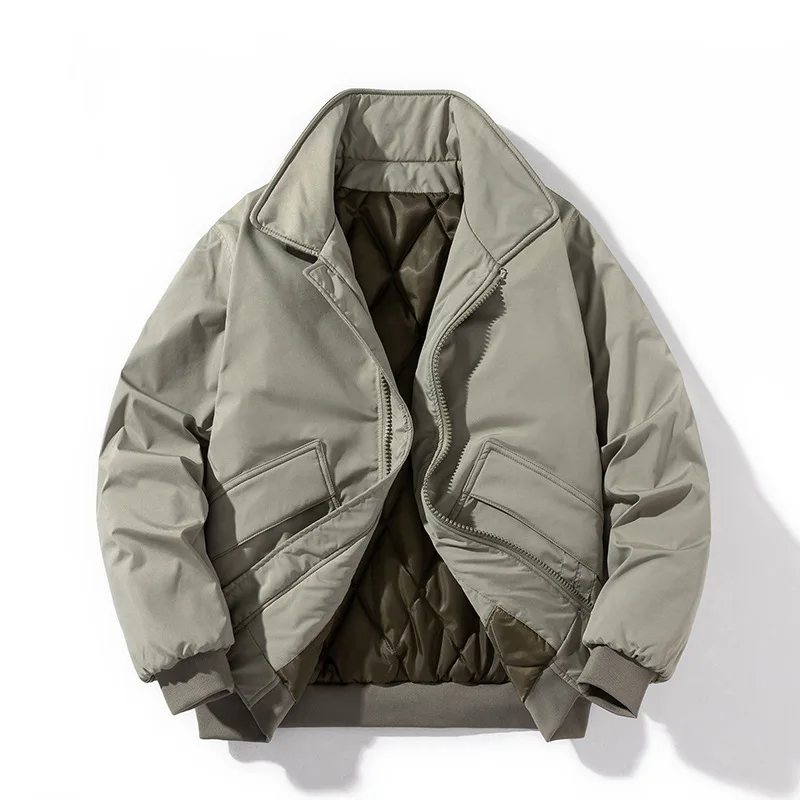 

2023 New Men's Military Style Baseball Uniform American Workwear Lapel Jacket Solid Color Bomber Jacket Trend Winter Coat