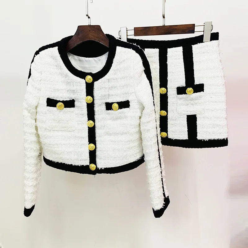 

2023 Autumn/winter contrast color tweed short blazer jacket skirt set two-piece