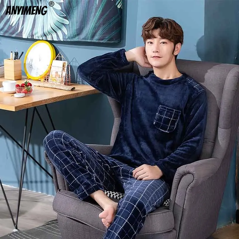 Flannel Pajamas for Men New Winter Sleepwear L-3XL Fashion Loungewear Pullover Leisure Home Clothing Mens Pajamas Men Sleepwear cotton pj set Pajama Sets