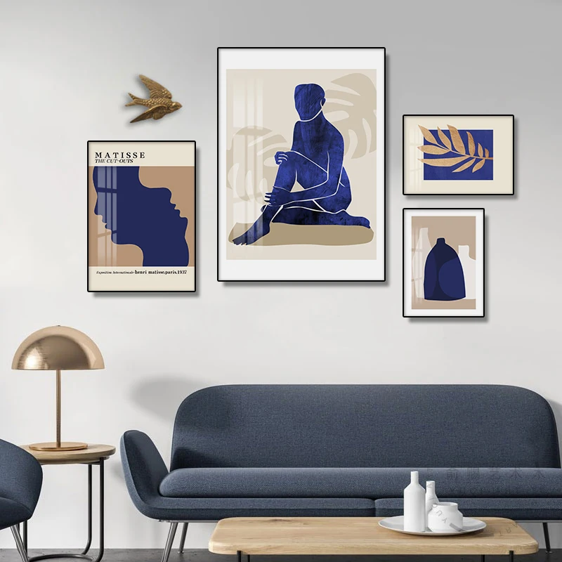 

Klein Blue Poster, Line Aesthetics, Modern Figure Painting, Abstract Painting Poster Matisse Fauvism Painting Living Room Abstra