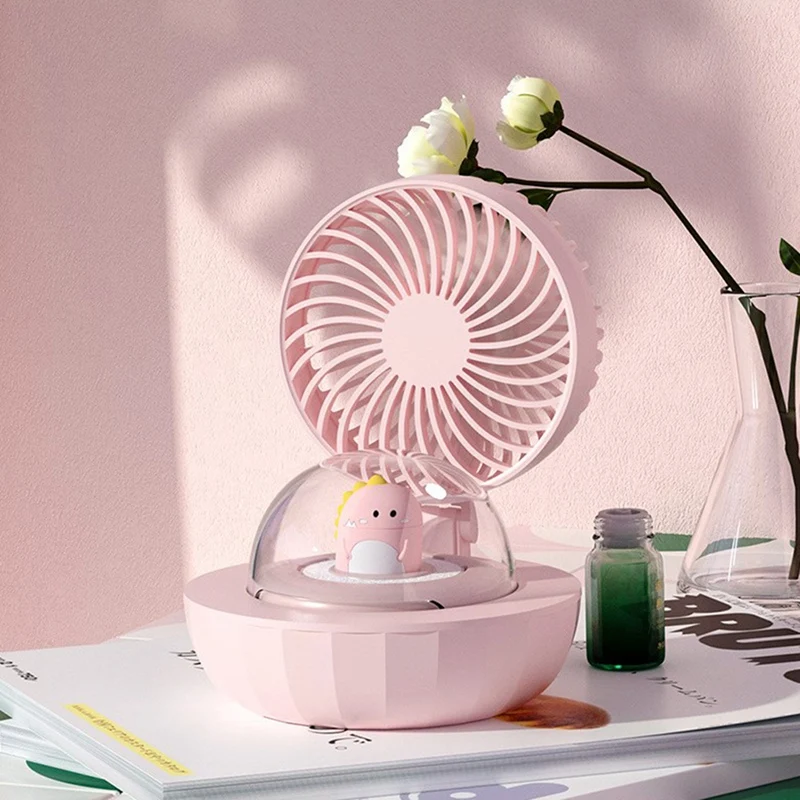 

Cute Pet Portable Fan Mini Water Spray Mist Fan USB Dinosaur Air Humidificador With Atmosphere Lamp For Home Office