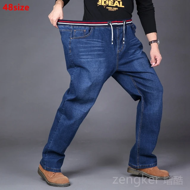 Pantalones vaqueros elásticos de talla grande para hombre, Vaqueros  holgados y rectos de talla grande - AliExpress