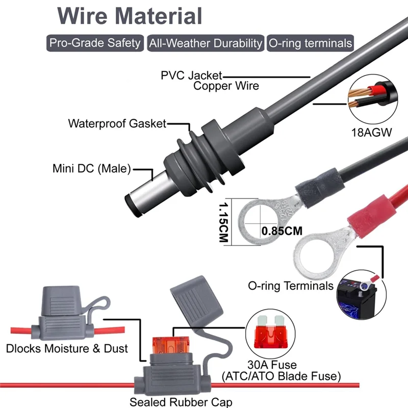 A26F-DC 전원 케이블(/10FT), 18AWG 퓨즈 홀더 포함- 스타링크 미니용 직접 배터리 전원 공급, 12V에서 48V 입력