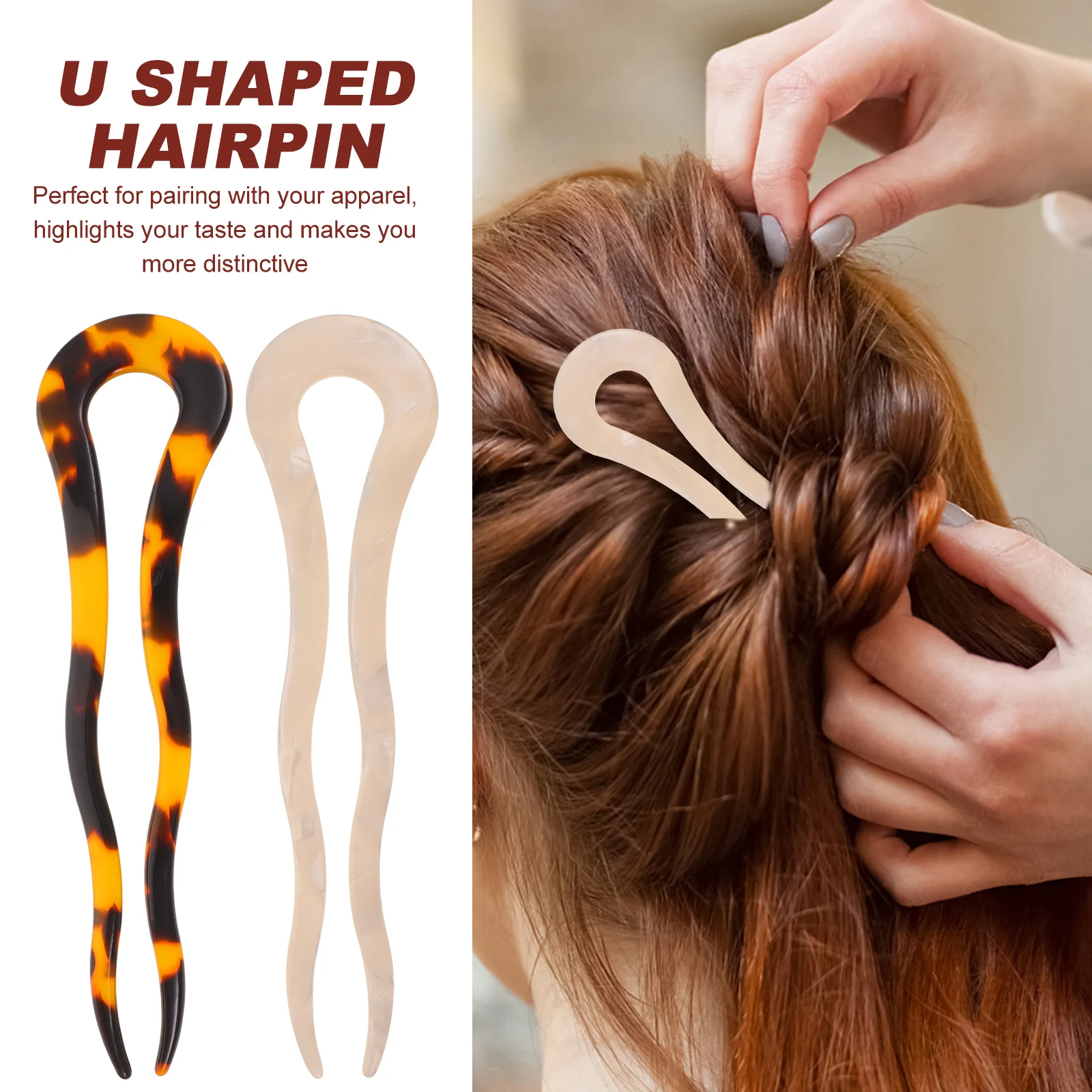 2 Pcs Hairpin Bun Sticks French Pins Dense for Occasions Shaped Acetate Sheet Decoration 3