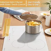 Karinear Plaque Induction 4 Feux avec Fiche, 59CM Encastrable Plaque de Cuisson, Verre Blanc, 3500W, Zones combinées, commandes à curseur, 9 niveaux de puissance, 240V 3