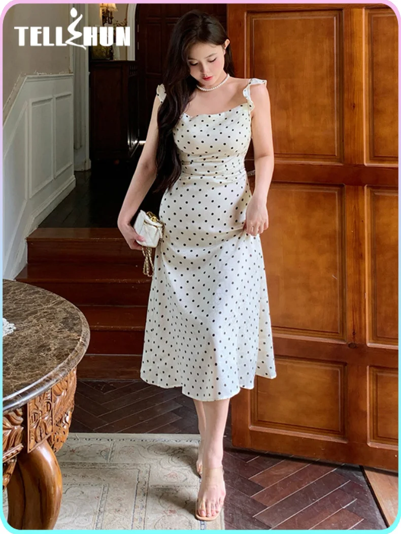 

Dot simple and elegant wrap dresses women's chubby long A-line sexy korean style evening party dress casual female Sundress chic