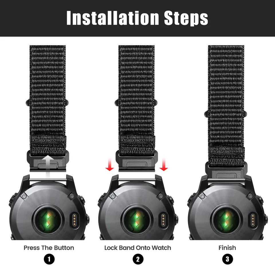 Cinturino Nylon 26mm Quick Fit Per Garmin Fenix 7X/6X/5X/Fenix 3 - Ricambio Elastico Con Attacchi In Acciaio