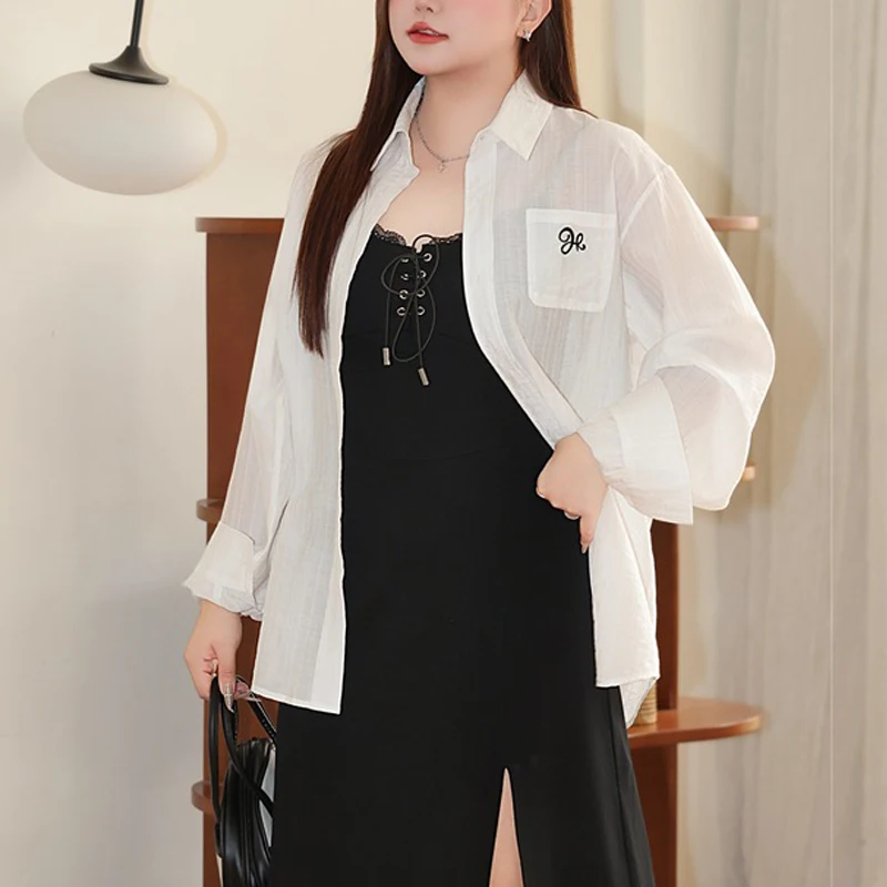 Women's Plus Size Embroidered Blouse - Oversized Shirt With UPF Sun Protection, Casual Loose Summer Premium Top & Chic Style