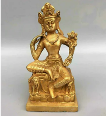 

13 CM Old dynasty China Buddhism Tibet Temple Bronze Gilt Tara Kwan-Yin Buddha Statue