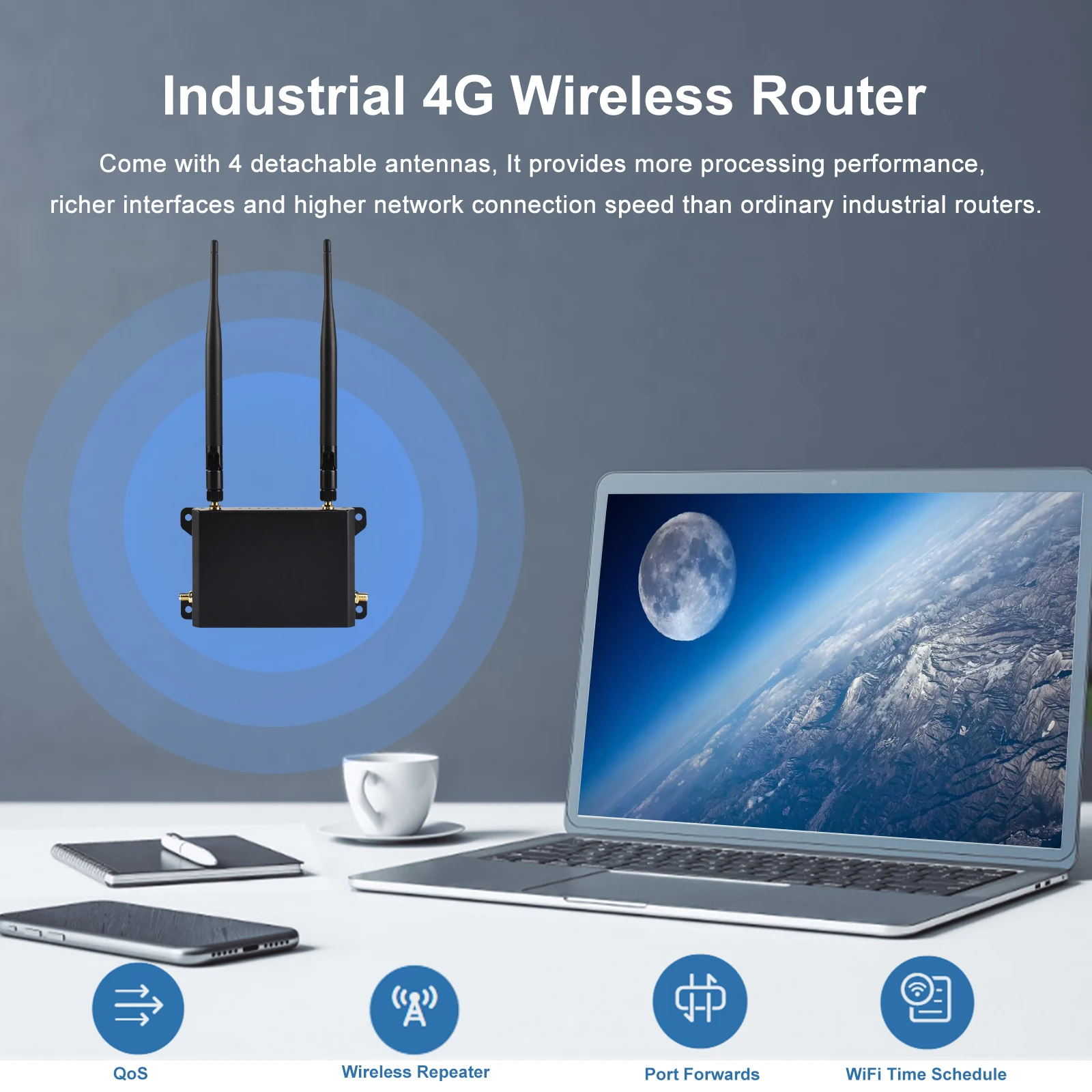 KuWFi 300Mbps CAT4 4G LTE Router Wireless WiFi Router 4pcs Detachable Antennas with WAN LAN RJ45 Port AP Repeater Mode USIM Slot 3