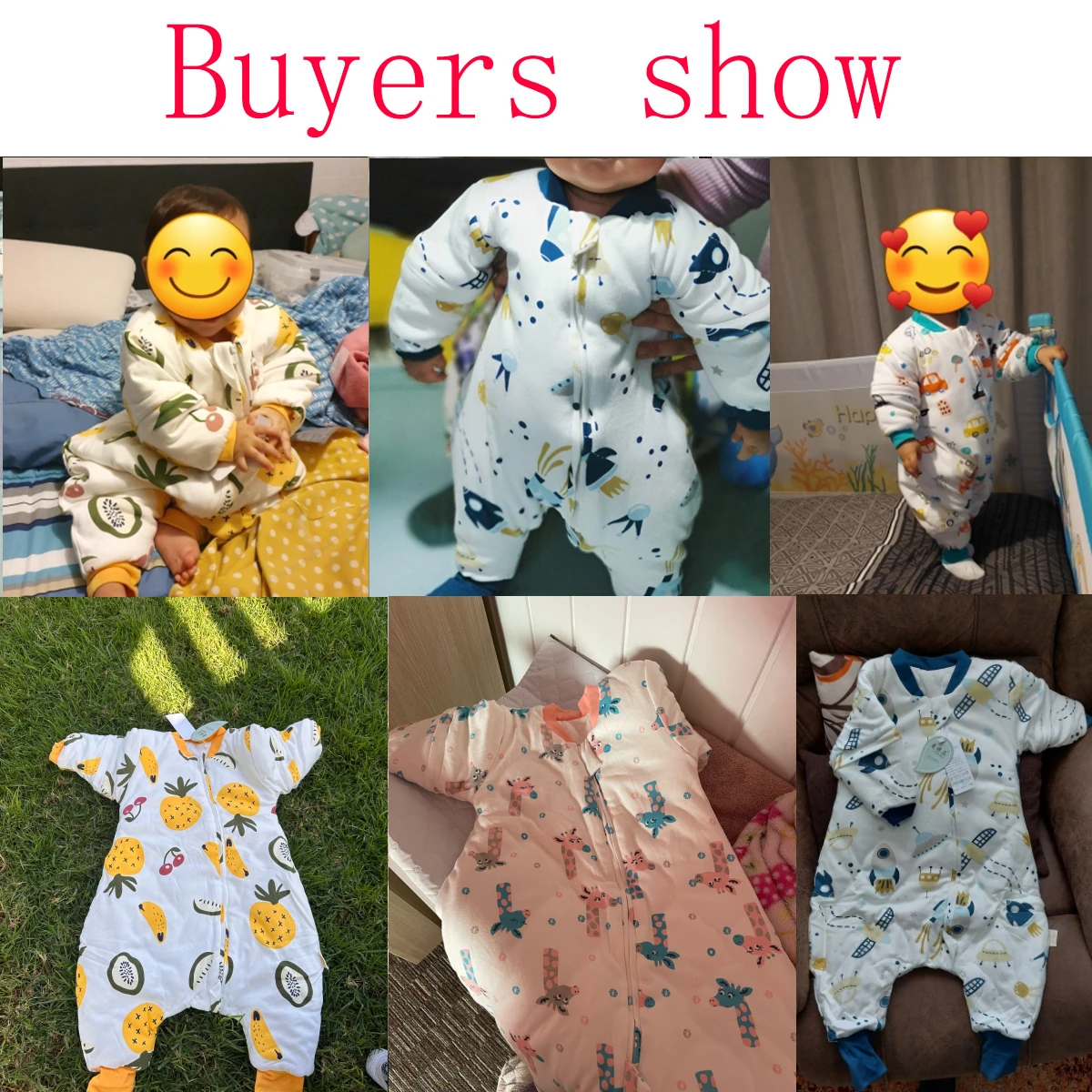 Front view of baby sleepsack with cartoon design