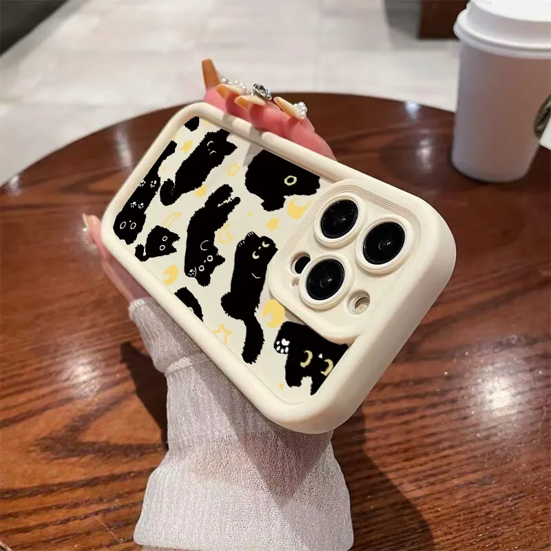 Adorable Moon and Stars Cat Silicone Phone Case - Korean Inspired Design