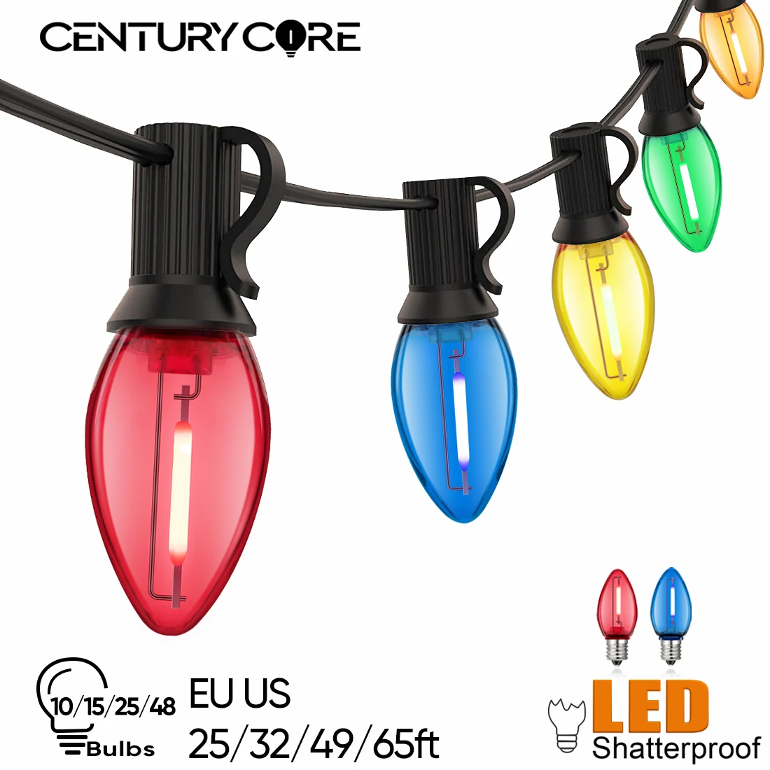 Plastics C7 E12 220V EU 110V US Outdoor LED String Lights Colorful Shatterproof Waterproof Hanging for Garden