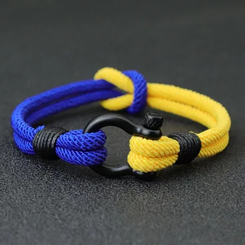 Concentric Knot Men Bracelet Blue Yellow Braclet Detachable Stainless Steel Horseshoe Clasp