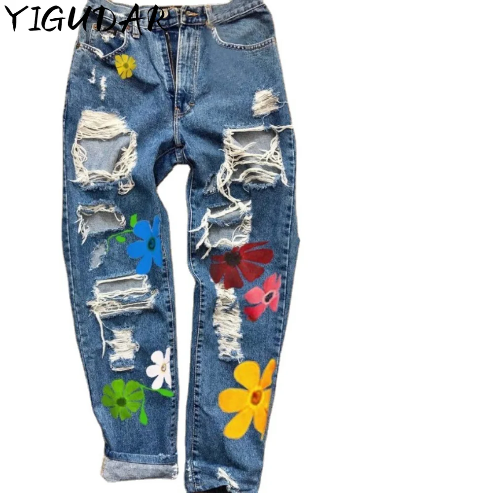 

Graffiti Printing Jeans Men's Gradient Hip Hop Trousers Harem Cartoon Loose Casual Ankle Banded Pants Cargo Denim Jeans for Men