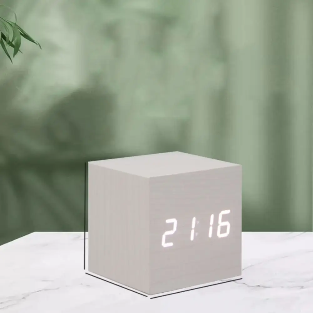 Voice Control Square Digital LED Alarm Clock Retro USB/AAA Powered Glow Clock Wood Multifunctional Desk Clock Gift 2