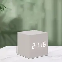 Voice Control Square Digital LED Alarm Clock Retro USB/AAA Powered Glow Clock Wood Multifunctional Desk Clock Gift 2
