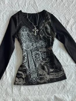 Women Top Y2k Tops 90s Vintage Clothes T Shirt for Women Kawaii Gothic Aesthetic Clothing Graphic Tees Y2k Kitty Emo Kpop Goth 1