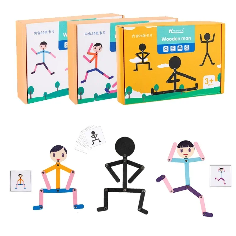 

Children Funny Wooden Stick Men DIY Puzzle Classic Smart Game Kids Hand Skill Fine Motor Training Montessori Toys for Kids Gift