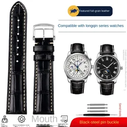Premium Cowhide Leather Watch Strap with Butterfly Buckle - Available in 19mm, 20mm, and 21mm Sizes - 20mm (Black silver pin)