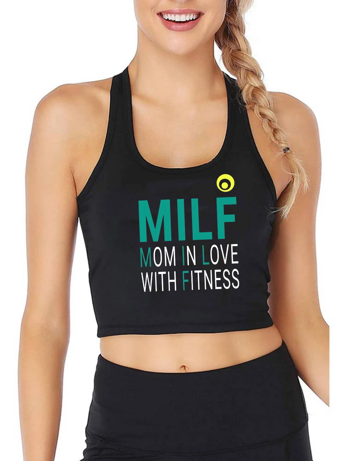 

MILF Mom In Love with Fitness Sayings Design Tank Tops Women's Humor Fun Sexy Crop Top Gym Sports Fitness Workout Camisole
