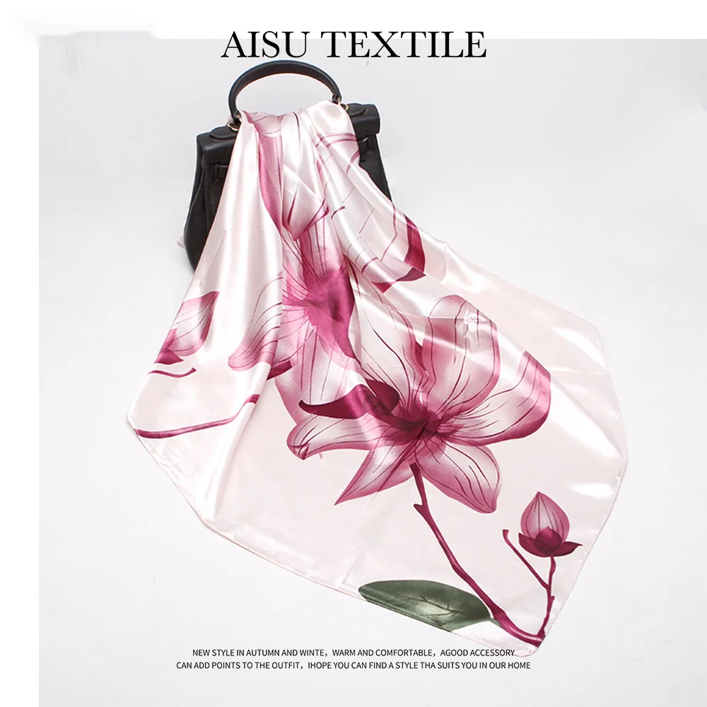 Floral Pink Red Printed Scarf For Women 90cm Large Square Scarf European And American Headscarf_voghion.com