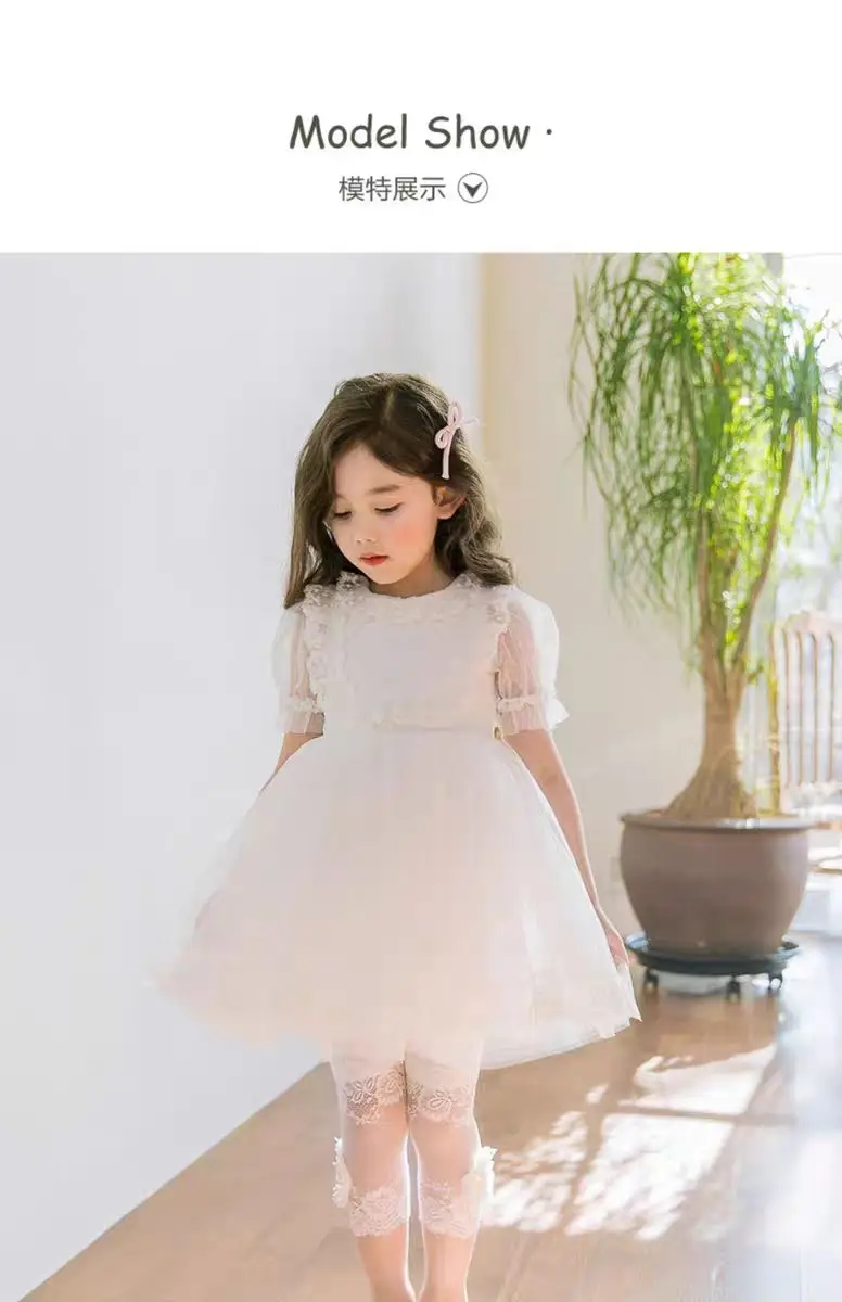 High Quality 2021 New Summer Girls Leggings Pants Lace Cotton Children Clothing Flower Girl Knee Pants