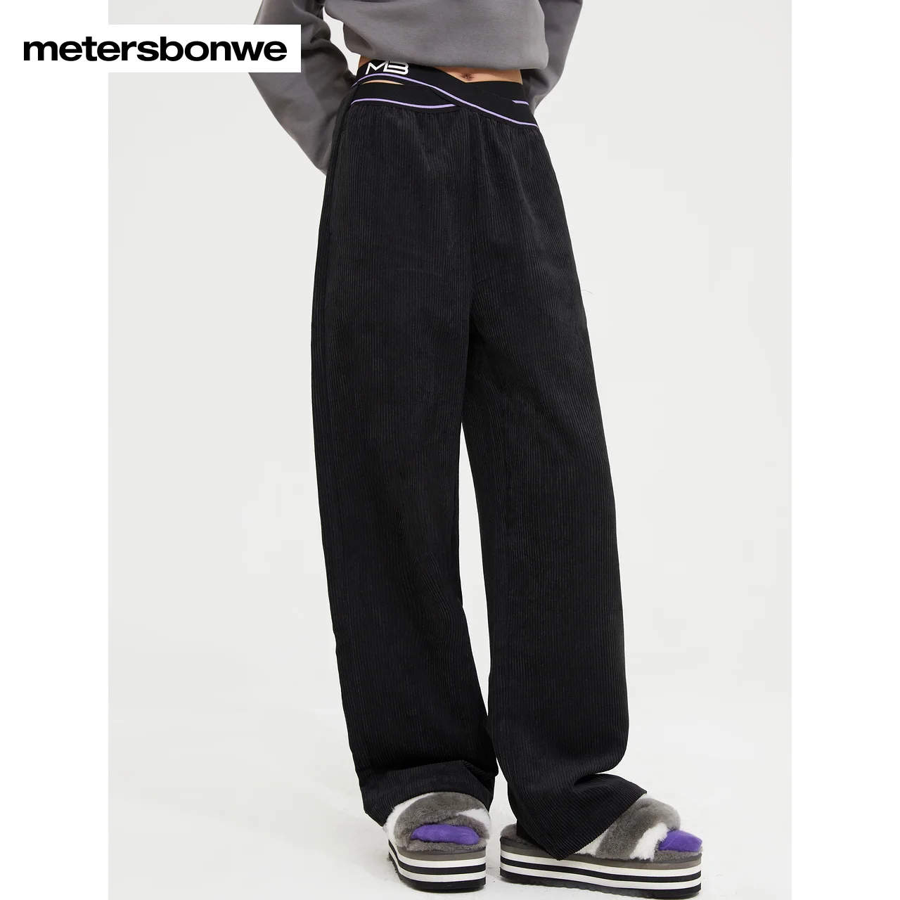 Metersbonwe Straight Tube Casual Pants Women Winter 2022 New Thick Wide Leg Pants Fashion Woven Black Trousers Brand Bottoms