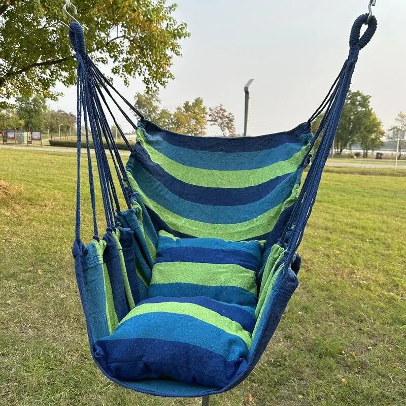 Hanging Chair Blue Striped 130 * 100cm (2 Pillows+tying Rope) Indoor and Outdoor Hanging Chairs Dormitories College Students Hammocks