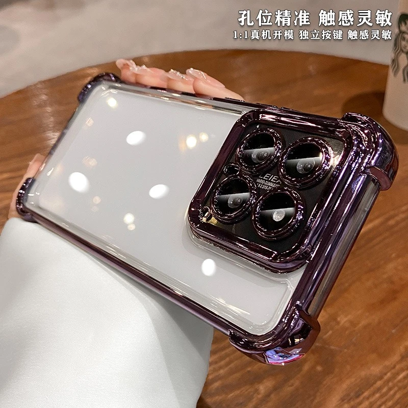 Luxury Shockproof Transparent Phone Case with Lens Film and Air Bumper Protection