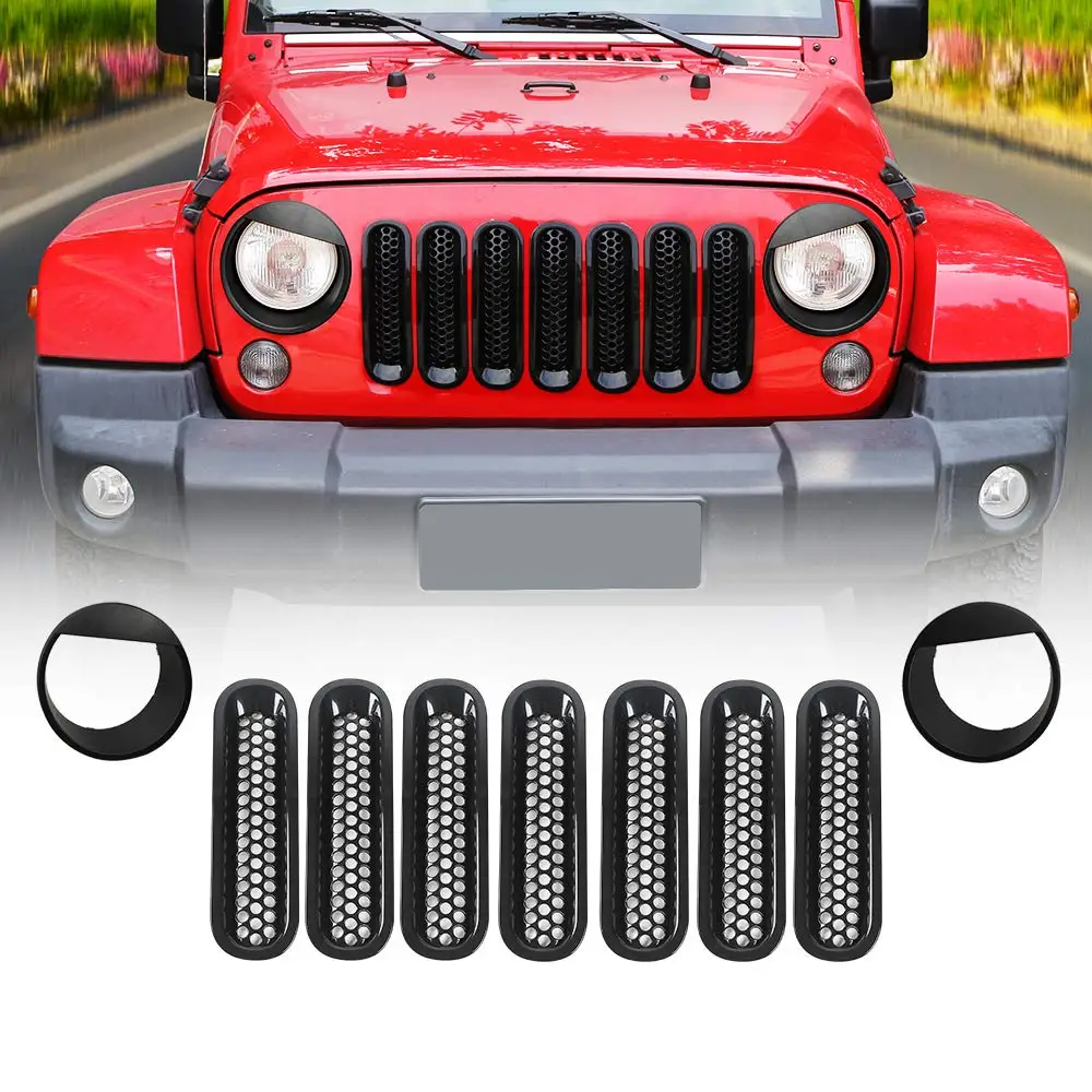 

Front Grille Inserts Bezels Headlight Trim Cover for Jeep Wrangler JK JKU 2007-2017 Car