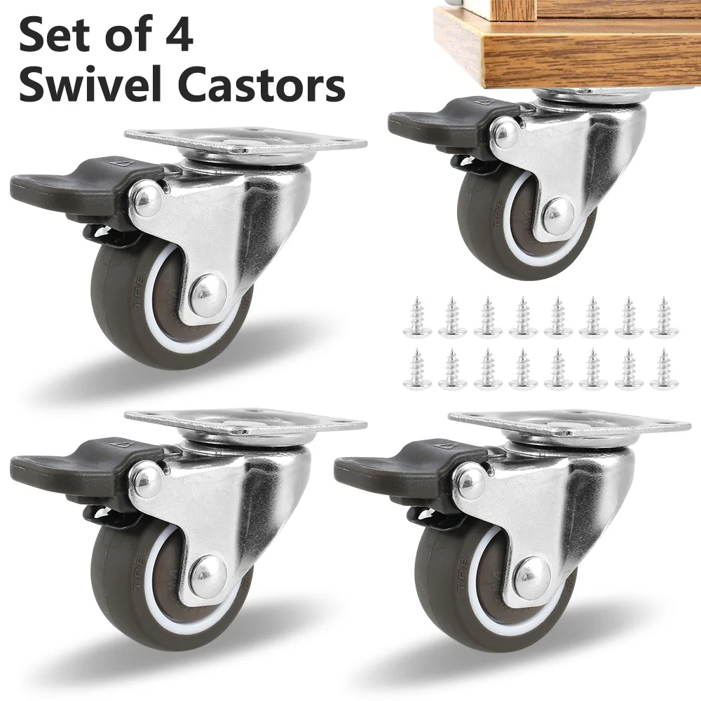 

Heavy Duty Swivel Castor Silent Trolley Wheels Furniture Rubber Rotatable Caster with Safety Lock for Table Chair Sofa 2023