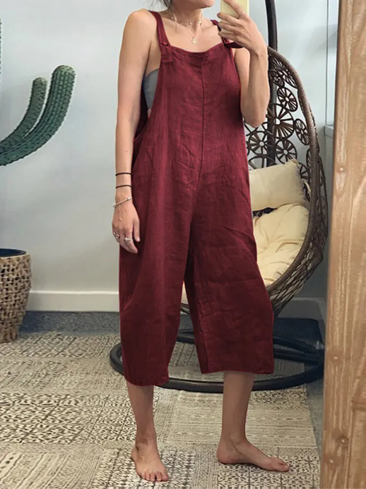 

2024 Summer Oversize Cotton Women's Overalls Black Wide-leg Pants Long Pants Overalls Trendy Fashion Loose Casual Ladies Suit