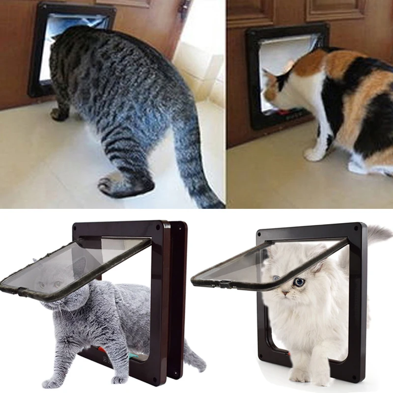 gatera gato anti gatos, puerta para perro, gateras para gatos para puerta,  gatera Puerta de plástico ABS para mascotas, de 4 vías solapa con cerradura