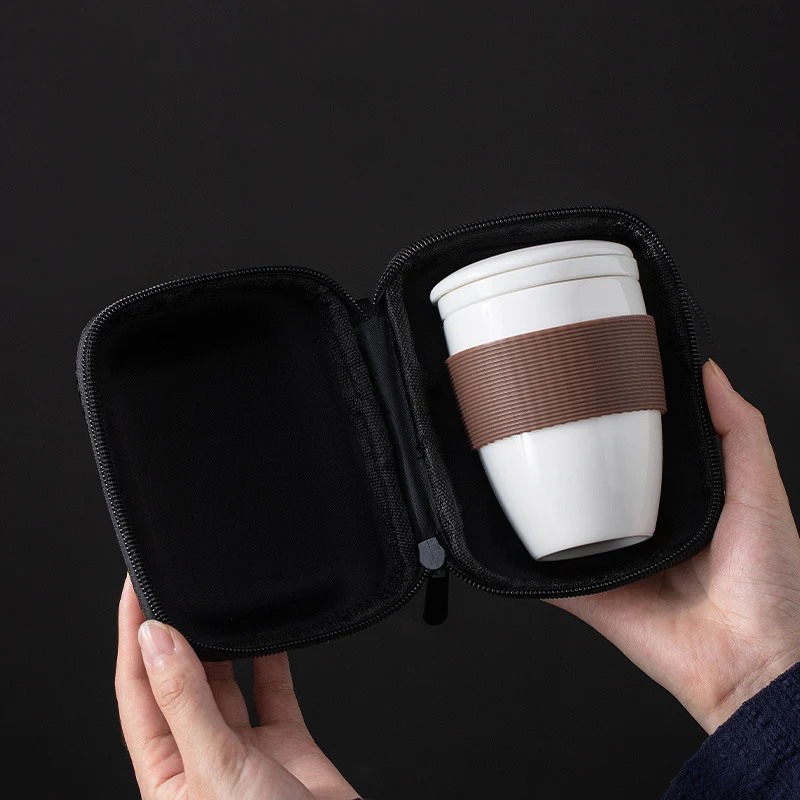 Chinese Style Tea Filtering and Separation Cups, With Cover White Porcelain Personal Mug, Home Drinkware Ceramic Office Cup, 1Pc