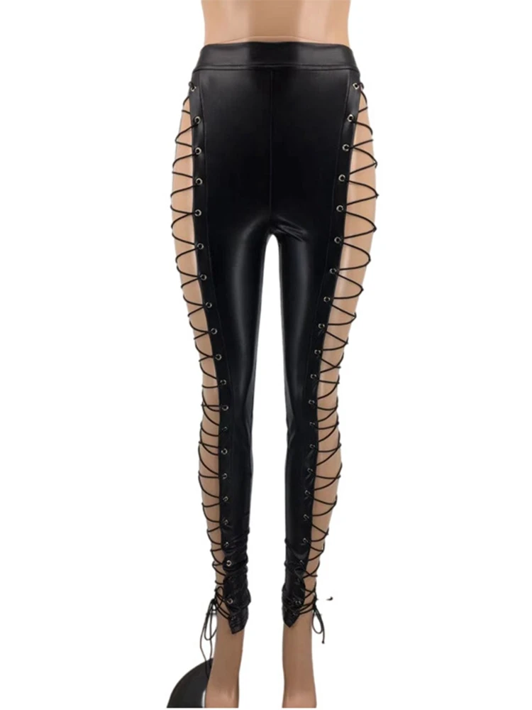 Black Bandage Goth Y2k Neightclub Sexy Tight Trousers Women Gothic