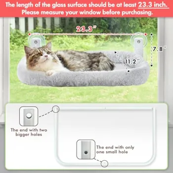 Cordless Cat Window Perch Cat Hammock for Wall with 4 Strong Suction Cups Solid Metal Frame and Two Replaceable Covers Foldable 2