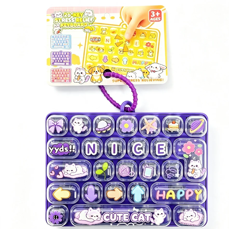 Portable Fidget Keyboard Toy with Cute Cartoon Animal Designs, 26 Keys