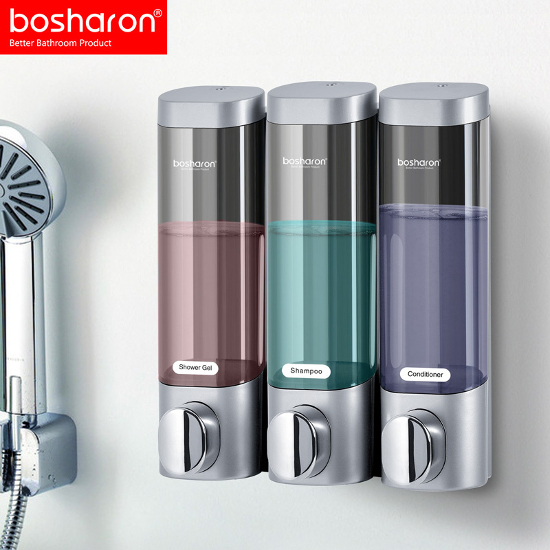 Triple Liquid Soap Dispensers Shower Gel 300ml*3 Chamber Wall Mount Gel Lotion Bathroom hotel plastic Manual shampoo dispenser
