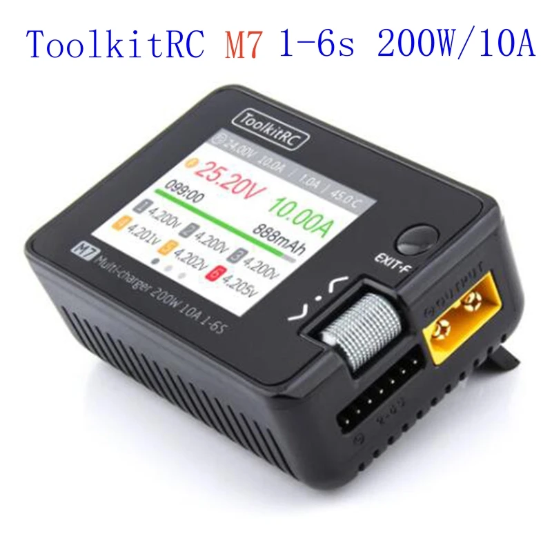 Балансирующее зарядное устройство ToolkitRC M7, 10 А, 200 Вт, для 1-6S литий-полимерных батарей с контролем напряжения сервопривода, ESC тестер, приемник, ЖК IPS
