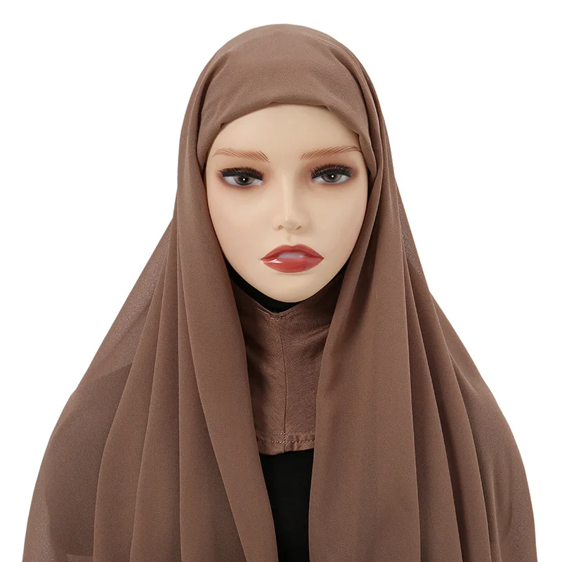 

Instant Chiffon Hijab Scarf with Elastic Jersey Inner Cap Attached Neck Cover Turban Underscarf Bonnet for Women Muslim Headwrap